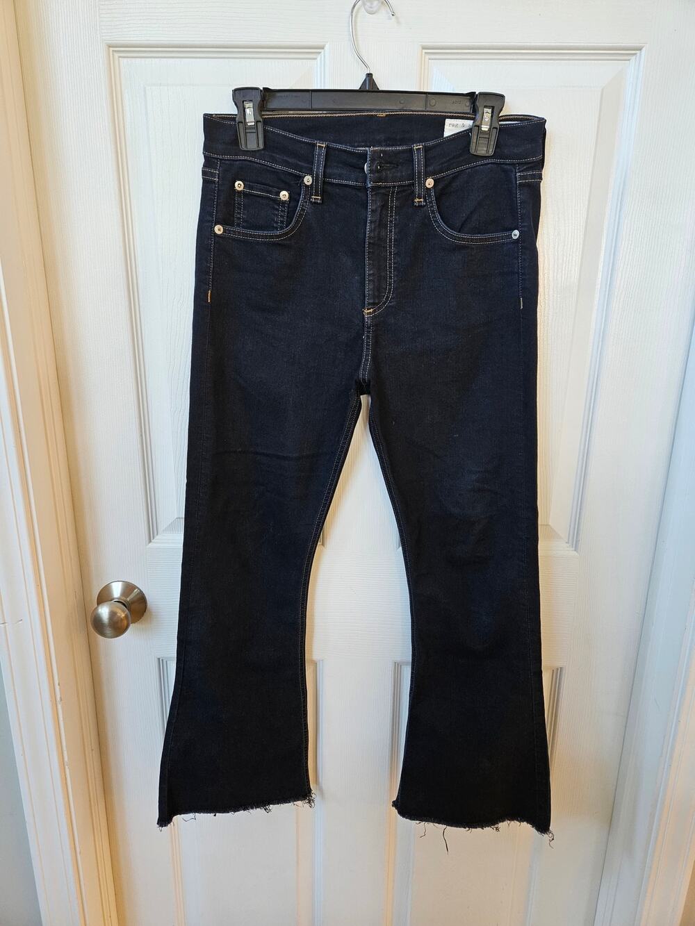 Rag & Bone Crop Flare Jeans Womens 27 Dark Wash Raw Hem